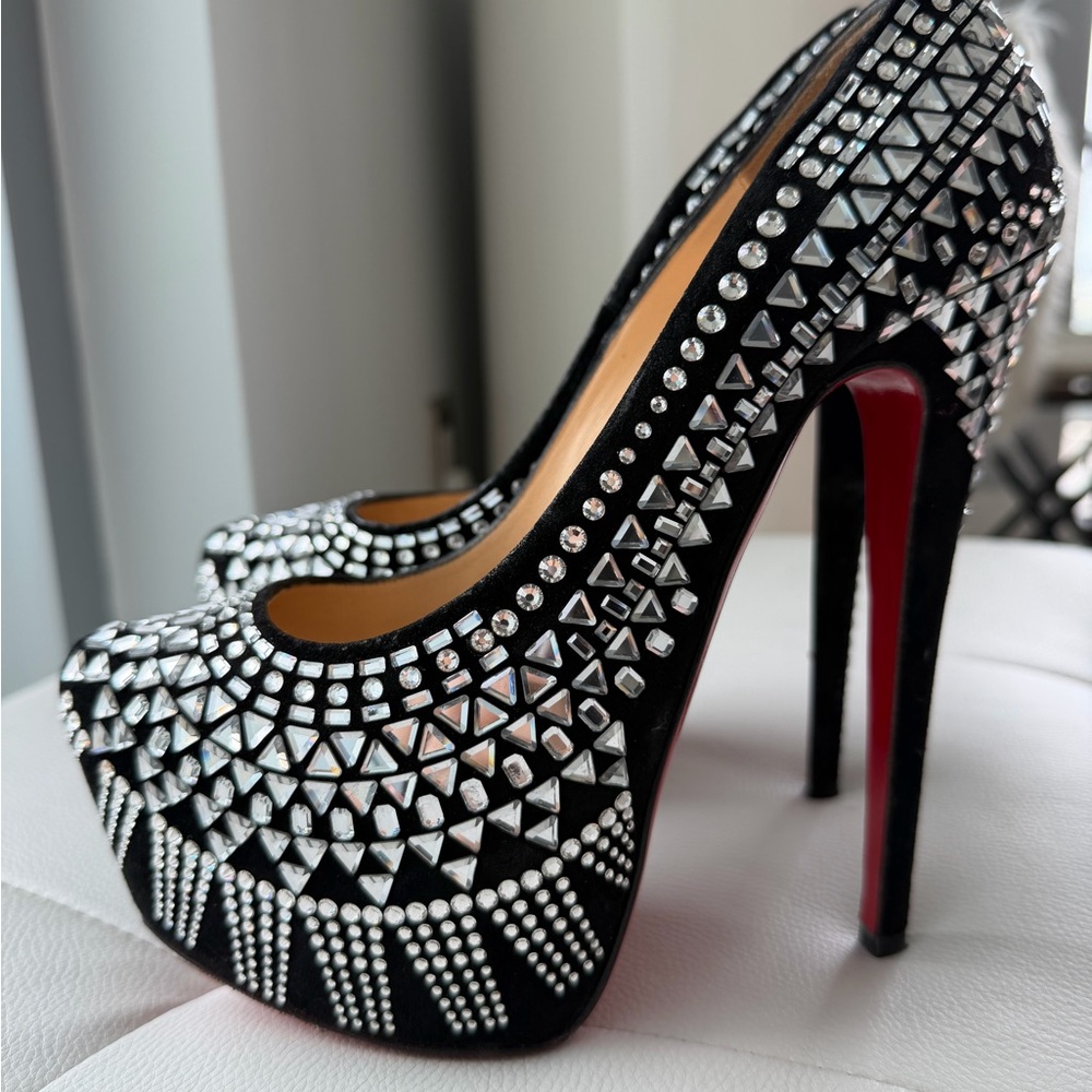 Christian Louboutin Black Decorpump 160 Veau Strass Size 37.5